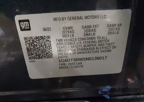 2022 Cadillac Ct5 Premium Luxury z USA, uszkodzony, nr VIN 1G6DT5RW5N0136017